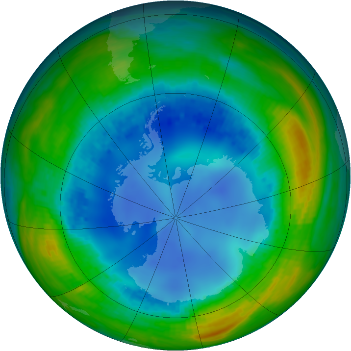 Antarctic ozone map for 06 August 1992